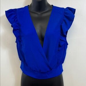 Monteau Vibrant Blue V-Neck Sleeveless Cropped Shirt Size L NWT
